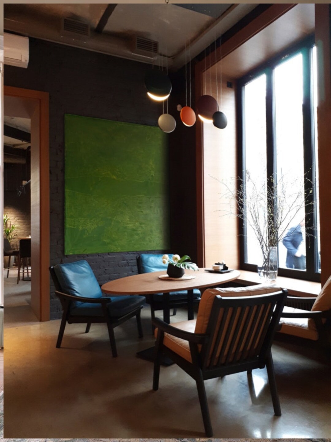 Giant Wall Canvas Green Oil Picture Minimalistic Abstraction Hand