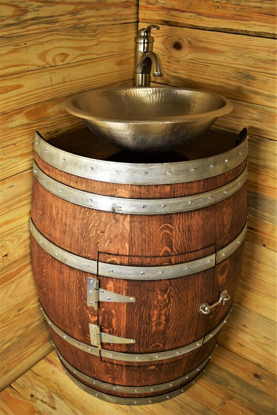 Rustic Large Corner Oak Wine Barrel Bathroom Vanity available Etsy
