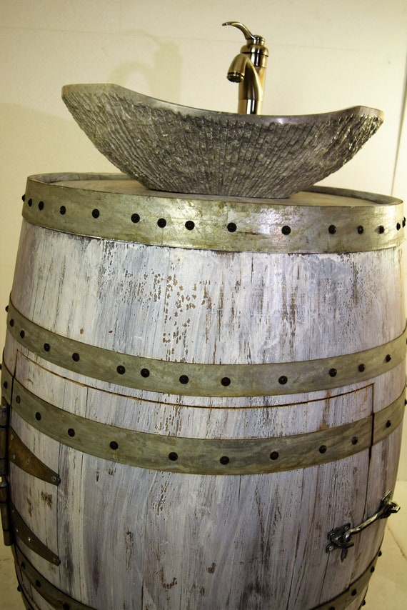 Rustic Wood White Washed FULL French Oak Barrel Sink ...