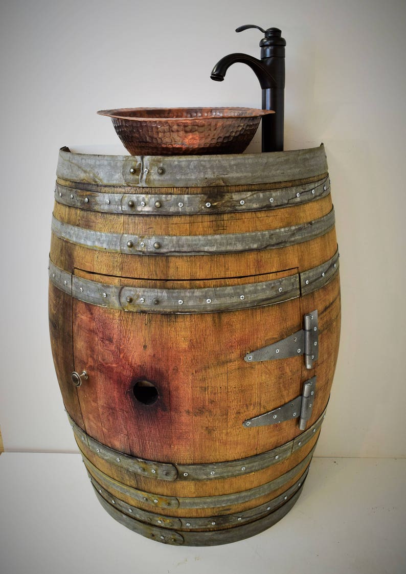 Rustic Whiskey Barrel Bathroom Vanity Table With Optional Fixtures Ss110mfn 919