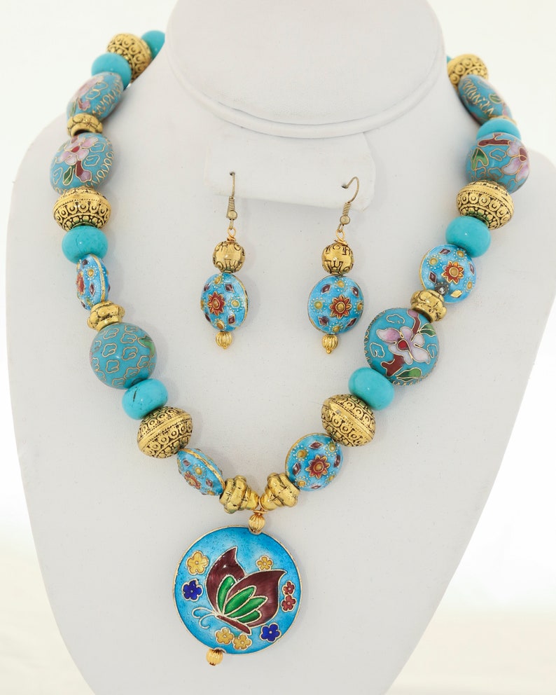 turrquoise cloisonne pendant necklace