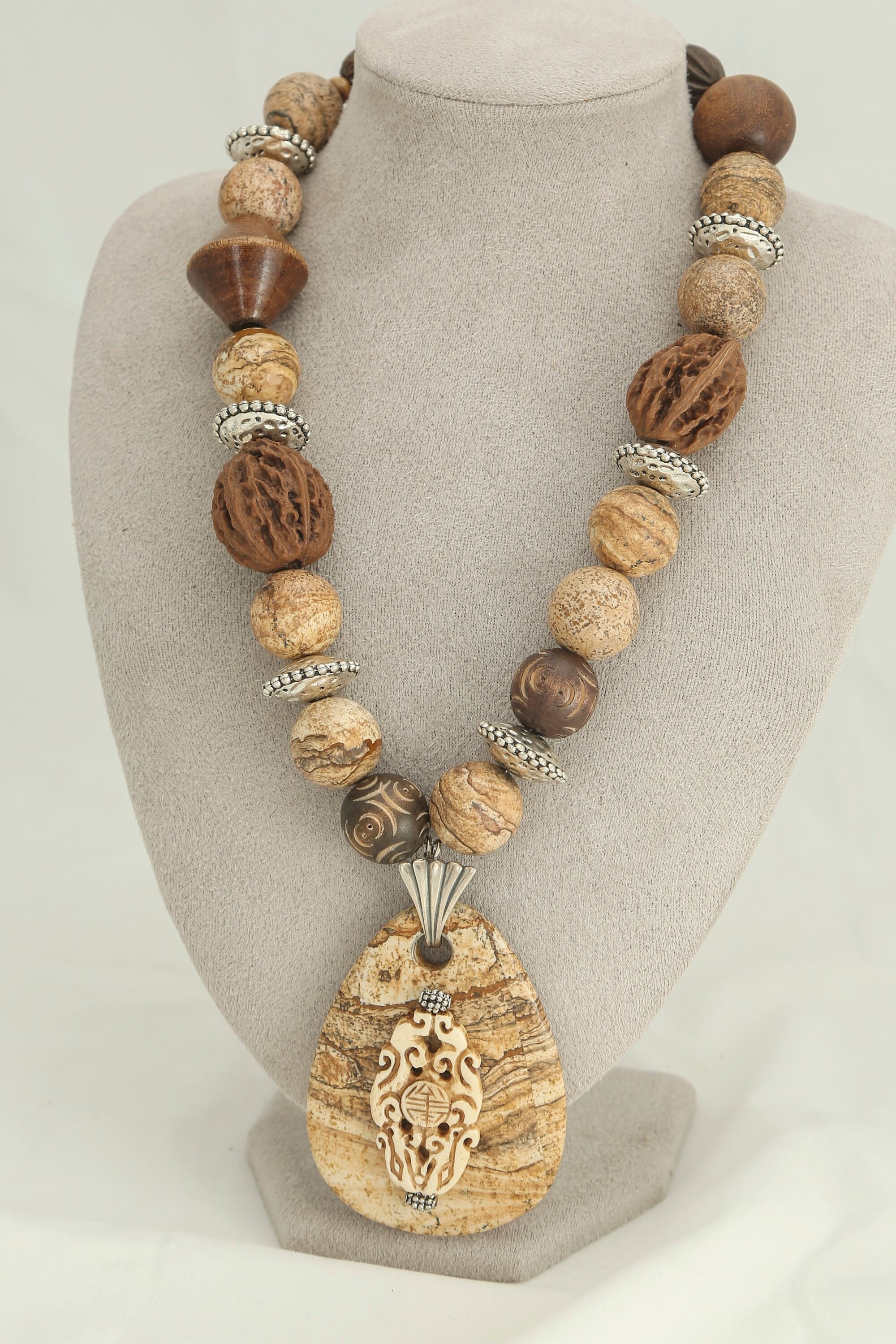 Picture Jasper Necklace With Petrified 