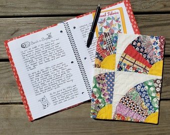 Covered Journal with 1930s Grandmother's Fans vintage quilt spiral notebook fabric therapy quilt study