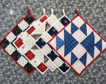 Recycled Antique Quilt Block pot holder heat safe 350 degrees 9"x9"