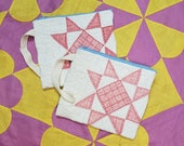 Antique Quilt Zipper Pouch, Squishy Handmade from a 1910s Ohio Star quilt 6 quot x 11 quot PERFECT tiny stitches