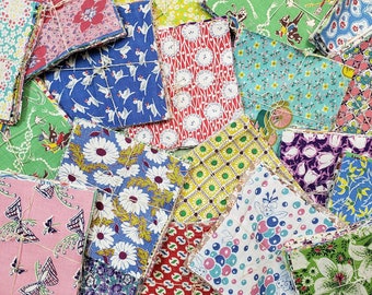 Feedsack Short Stack ! 20pc (6") rainbow selection of genuine 1940s feed sack and flour bag fabrics for quilting, sewing, patchwork, charm