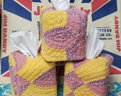 Tissue box cover hand made from an antique Four Pointed Star quilt