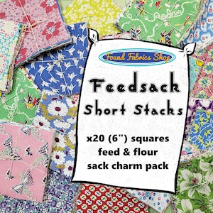 Feedsack Short Stack ! 20pc (6") rainbow selection of genuine 1940s feed sack and flour bag fabrics for quilting, sewing, patchwork, charm