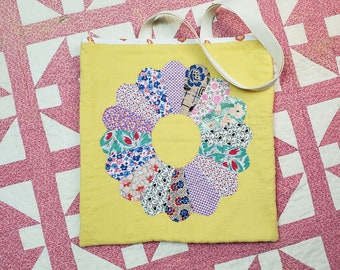 Vintage quilt Market Tote! 1930s Dresden Plate shopping bag