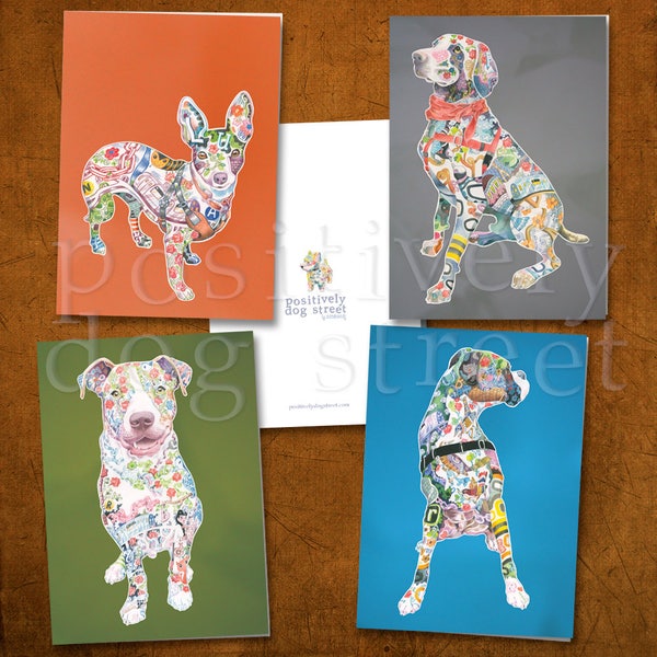 Tattooed dog note cards w/ envelopes: Bull Terrier, Boxer, American Hairless, Weimaraner