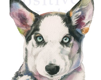 Siberian Husky puppy fine art print of original watercolor painting. Limited edition.