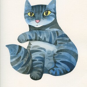 Small Velvet Striped Kitty Pillow / Watercolor Cat Shaped Pillow / Blue Tabby image 10