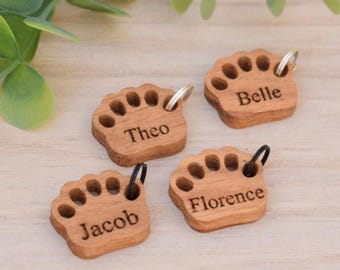 Handmade Personalised Solid Oak Paw -  an addition to our bear keyring