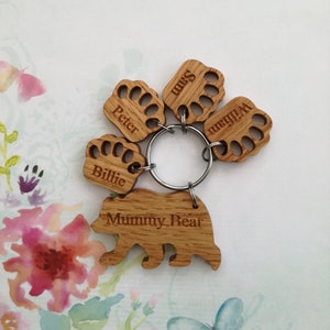 Personalised Bear Keyring Made From Oak, A Perfect Gift for Father's Day, Mother's Day, New Parents, Grandparents or a Special Birthday Gift image 2