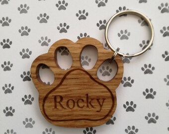 Personalised Oak Paw Print Keyring, Bag Charm, Gift for Dog / Animal Lover, Gift for a Friend, Paw Print Gift, Paw Keyring, Stocking Filler