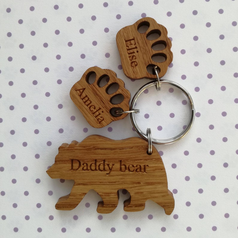 Personalised Bear Keyring Made From Oak, A Perfect Gift for Father's Day, Mother's Day, New Parents, Grandparents or a Special Birthday Gift image 3