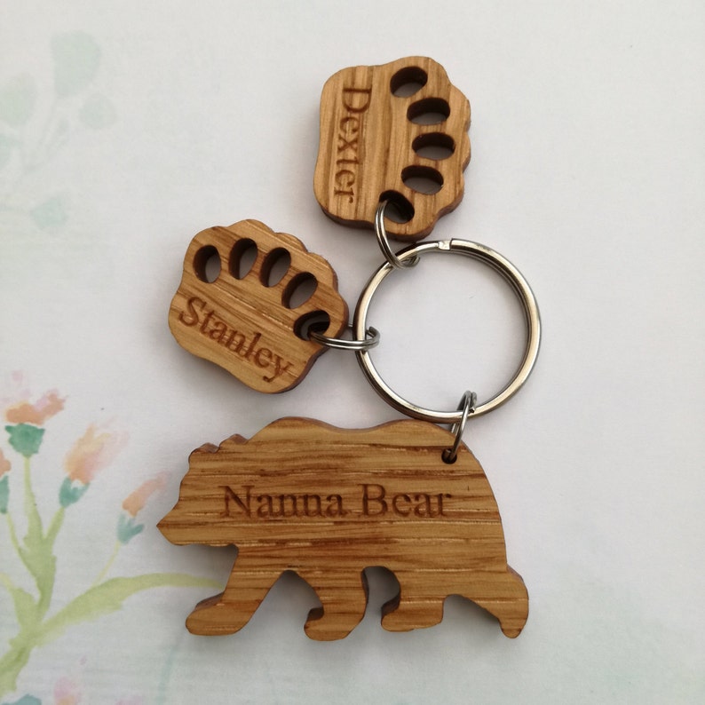 Personalised Bear Keyring Made From Oak, A Perfect Gift for Father's Day, Mother's Day, New Parents, Grandparents or a Special Birthday Gift image 4