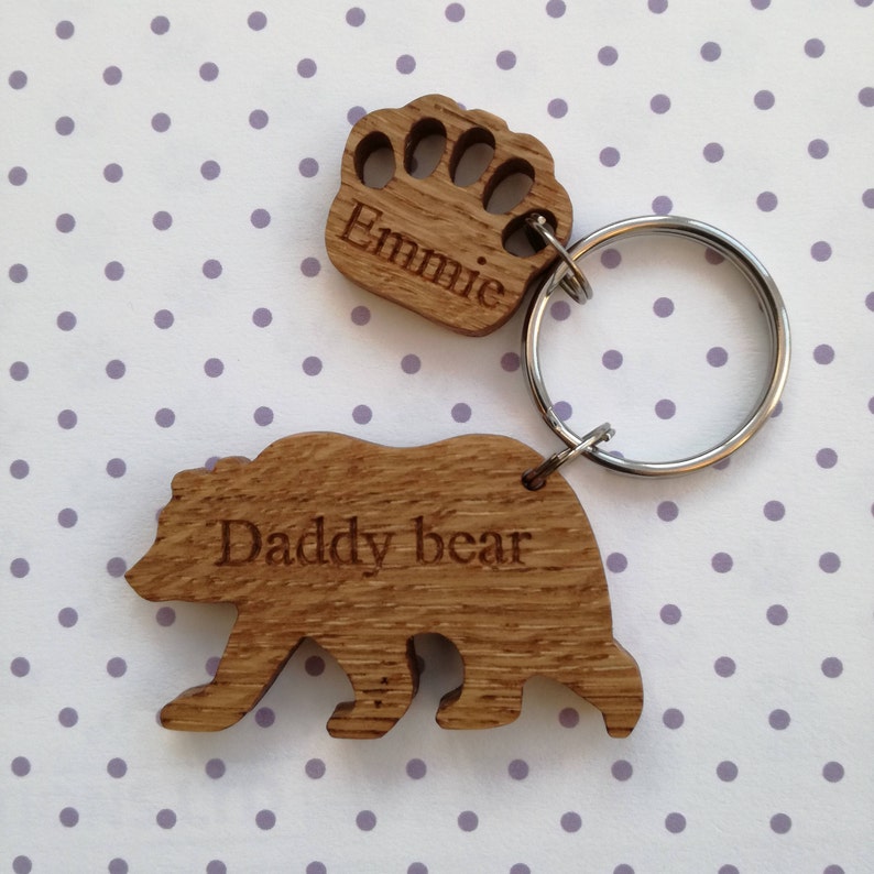 Personalised Bear Keyring Made From Oak, A Perfect Gift for Father's Day, Mother's Day, New Parents, Grandparents or a Special Birthday Gift image 1