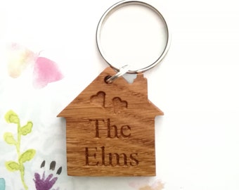 Personalised,  Solid Oak House / Home Keyring, Housewarming Gift, New Home Gift, First Home Keyring, Wood