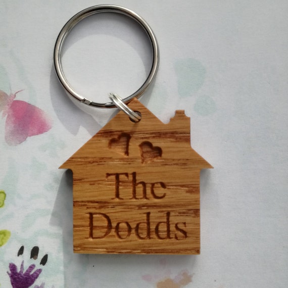 Personalised Oak House / Home Keyring Housewarming New Home Gift New House 