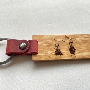 Personalised Engraved Oak & Leather Keyring, Handwritten Text, Child's Drawing, Father's Day, Mother's Day Gift, Birthday Gift, Anniversary image 7