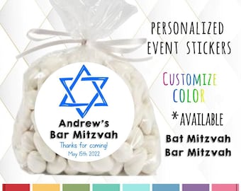 Personalized Bar Mitzvah Favor Labels, Bat Mitzvah, Star of David, Jewish Celebration, Candy Buffet, Treat Bag, Lollipop Sticker
