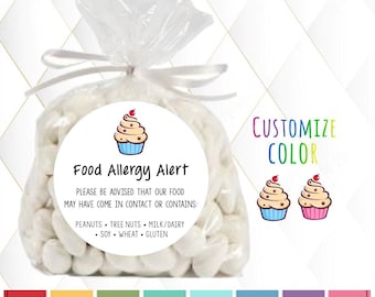 1.25" Allergen labels, small food labels, allergy labels, peanuts food labels, cottage food labels, custom labels, custom stickers, stickers