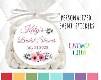 Watercolor Floral Personalized Pink Thank You Bridal Shower Stickers, Favor Tags, Labels, Wedding Labels, Wedding Favour Stickers, Wedding