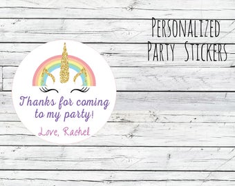Unicorn Personalized Favor Sticker, Rainbow Party Birthday Party Tags, Fairytale Theme, Bag,Thanks for Coming,1st Birthday Stickers, Magical