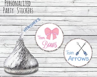 Hershey Kiss Stickers (108) Bows and Arrows Gender Gender Reveal Party Stickers Team Boy, Team Girl, Baby Shower Voting, Favor Tags,