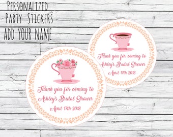 Thank You Bridal Shower Tea Bridal, Teacup, Tea Party Stickers, Favor Tags, Labels, Wedding Labels, Wedding Favour Stickers