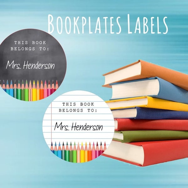 This Book Belongs to Pencils Bookplate, Teacher Classroom Bookplates Stickers, Personalized Book Labels, School, Stickers, kids bookplate