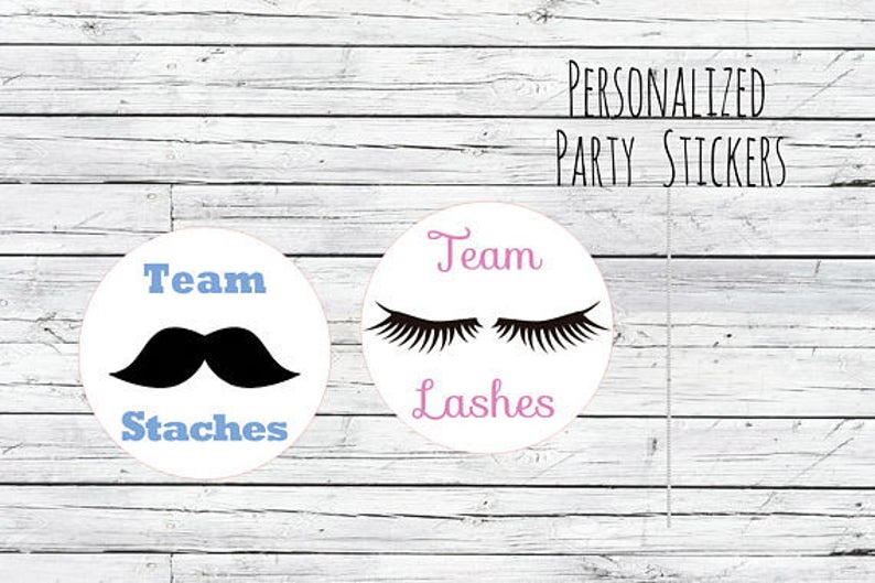 DIY Lashes or Staches Gender Reveal Party Stickers Team Boy, Team Girl, Baby Shower Voting, Favor Tags, Labels, You Choose Size image 1
