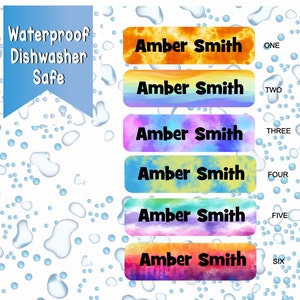 Tie-Dye Daycare Labels, Dishwasher safe Labels, Waterproof Labels, Name Labels, Customized Labels, Name Stickers, Baby Bottle Labels