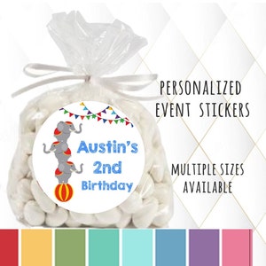 Personalized Circus Tent Carnival Birthday Stickers Party Favor Labels, First Birthday, turning one, Circus Birthday, Baby Shower