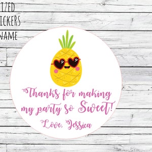 Pineapple Thank You Stickers, Summer Birthday, Pineapple Theme, Sweet, Girl Birthday, Pineapple Fruit Labels, Envelope Seals, Wedding