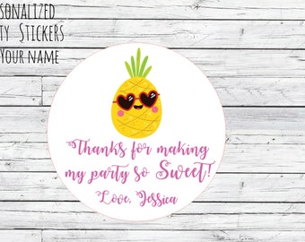 Pineapple Thank You Stickers, Summer Birthday, Pineapple Theme, Sweet, Girl Birthday, Pineapple Fruit Labels, Envelope Seals, Wedding