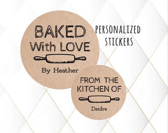 Kraft Baked with Love Personalized Baking Labels  Stickers Favors, Made with Love, Baked with Love, Homemade Box Labels