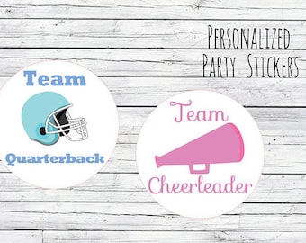 Custom Team Quarterback and  Team Cheerleader Gender Reveal Party Stickers Team Boy, Team Girl, Baby Shower Voting, Favor Stickers, Labels,