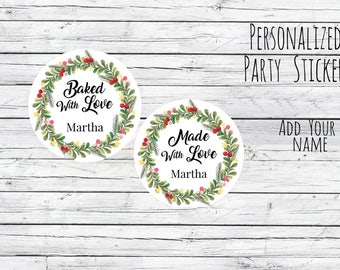 Personalized Kitchen Stickers, Holly Baked with Love ,Treat Labels for Baked Goods, Christmas ,Cookies Gifts for Cooks, From the Kitchen of