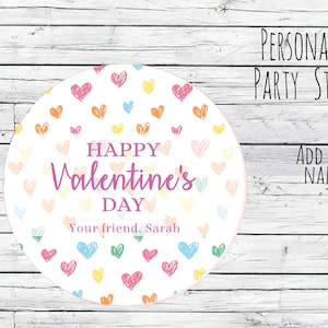 Personalized Valentine Stickers, Valentine's Day Sticker Confetti Hearts Stickers, Colorful Heart Kids Valentine party, Customized Treat bag
