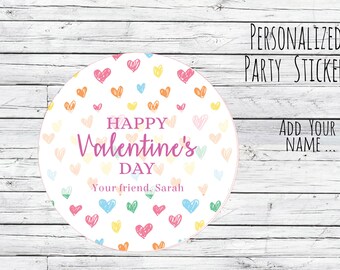 Personalized Valentine Stickers, Valentine's Day Sticker Confetti Hearts Stickers, Colorful Heart Kids Valentine party, Customized Treat bag