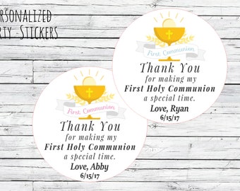 Personalized First Communion Party Favor Tags , Bag Tags, Favor Tags or Labels, Communion Thank You Stickers You Choose Size