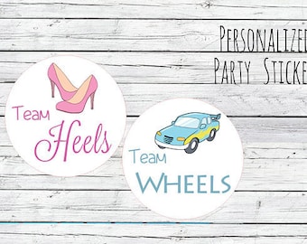 Team Wheels or Team Heels Gender Reveal Party Stickers Team Boy, Team Girl, Baby Shower Voting, Favor Tags, Labels, You Choose Size