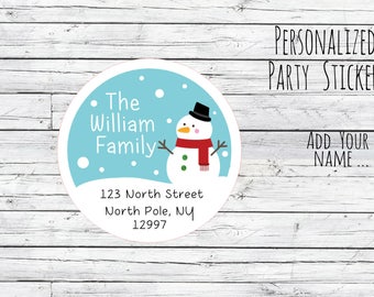 30 Christmas Holiday Return Address Label Christmas Address Label, Christmas Address Sticker Christmas Return Address, Snowman Snow globe
