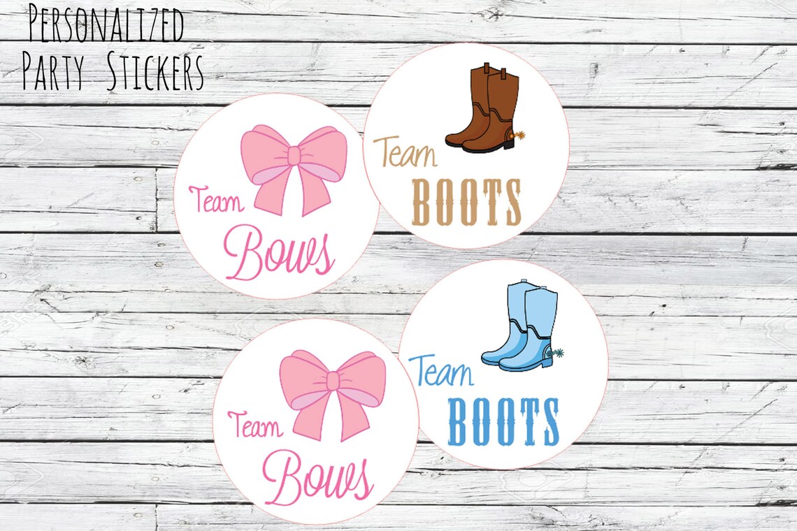 Team Bows, Team Boots Gender Reveal Stckers - 40 Labels (20 Of Each