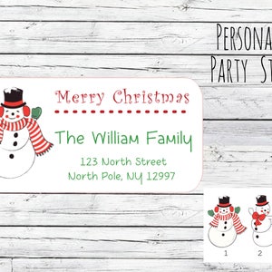 Holiday Christmas Snowman Return Address Labels Personalized Custom, Vintage Retro Style