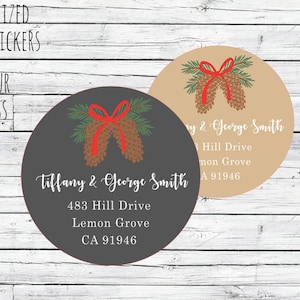 Kerstadres labels, Pinecone Adres Labels, Aangepaste Ronde Vakantie Labels, Gepersonaliseerde Return Adres Label, Stickers, Woodland
