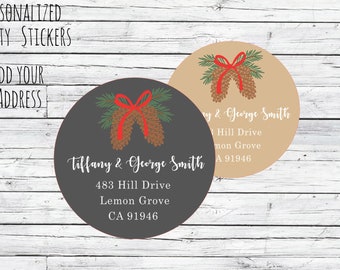 Christmas Address Labels, Pinecone Address Labels, Custom Round Holiday Labels, Personalized Return Address Label, Stickers, Woodland