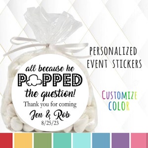 He Popped the Question, Bridal Shower Label, Engagement Party, Wedding Stickers, Popcorn Box, Popcorn Bag, Diamond Ring